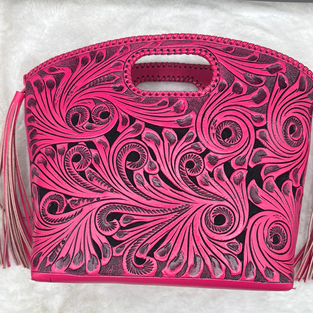 D0019 Pink Embossed Handbag Handcrafted In Mexico
